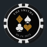 Gold Glitter Card Suit Wedding Date and Name Favou Poker Chips<br><div class="desc">The perfect favour or table decor accent to personalise your Las Vegas wedding,  customise these sparkly,  faux gold glitter,  black,  and white poker chips and put your unique mark on the glamourous event.</div>