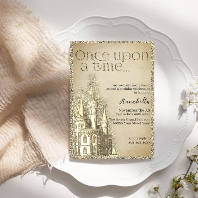 Gold Glitter Castle Fairy Tale Theme Invitation (Creator Uploaded)