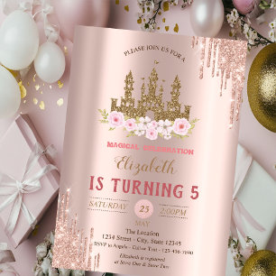 Gold Glitter Castle,Rose Gold Drips Birthday  Invitation