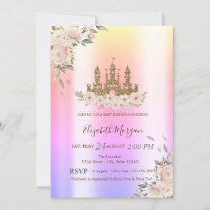 Gold Glitter Castle,Stars,Floral Ombre Baby Shower Invitation