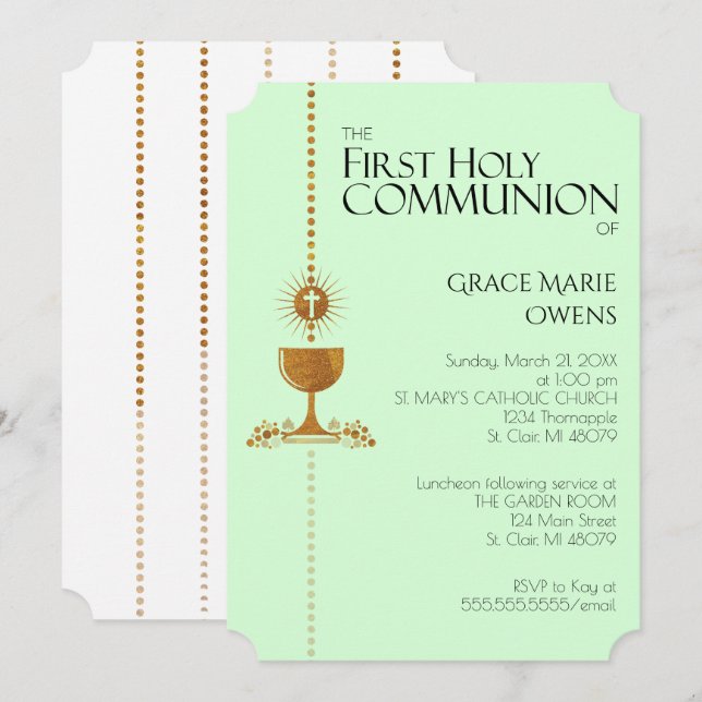 Gold Glitter Chalis First Communion Invitation (Front/Back)