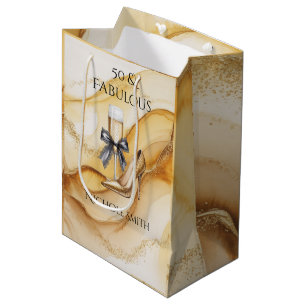 Gold Glitter Champagne 50 & Fabulous Birthday Medium Gift Bag