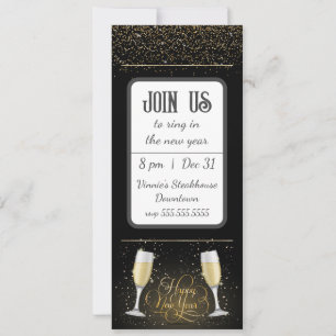 Gold Glitter Champagne Glass New Year's Invitation