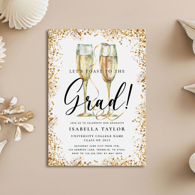 Gold Glitter Champagne Graduation Party Invitation (Creator Uploaded)