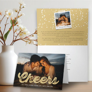 Gold Glitter Cheers Christmas Stylish Chic Photo Holiday Card