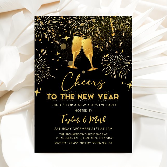 Gold Glitter Cheers New Years Eve Party Invitation (Creator Uploaded)