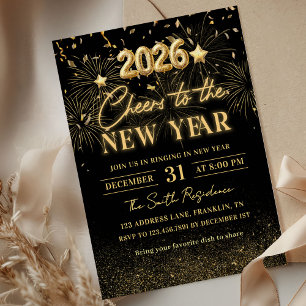 Gold Glitter Cheers to the New Year Invitation