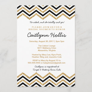 Gold glitter Chevron   Baby, Bridal or Birthday Invitation
