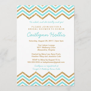Gold glitter Chevron   Baby, Bridal or Birthday Invitation