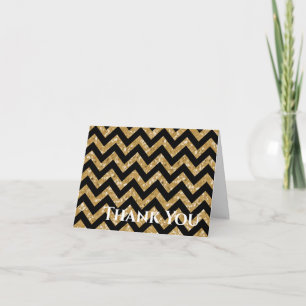 Gold Glitter Chevron Folded Thank You Card