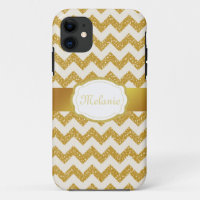 Gold Glitter Chevron Monogram iPhone