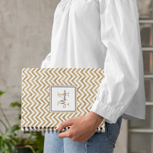 Gold Glitter Chevron Pattern Monogram Notebook
