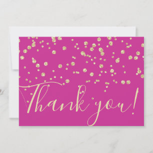 Gold Glitter Chic Confetti Fuschia Typography Thank You Card