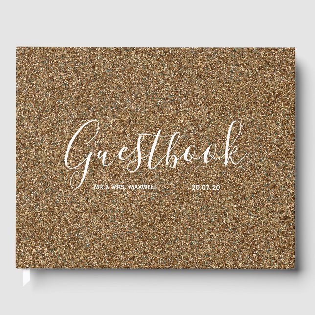 Gold Glitter Chic Wedding Guest Book (Front)