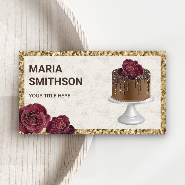 Gold Glitter Chocolate Cake Pastry Chef Bakery Business Card (Creator Uploaded)