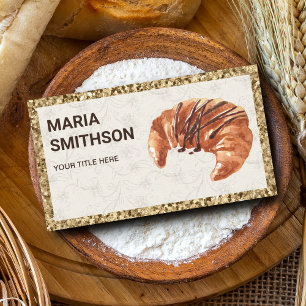 Gold Glitter Chocolate Croissant Bakery Business Card