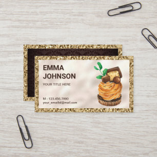 Gold Glitter Chocolate Tart Pastry Chef Bakery Business Card