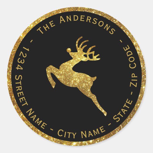 Gold Glitter Christmas Deer Return Address Label (Front)