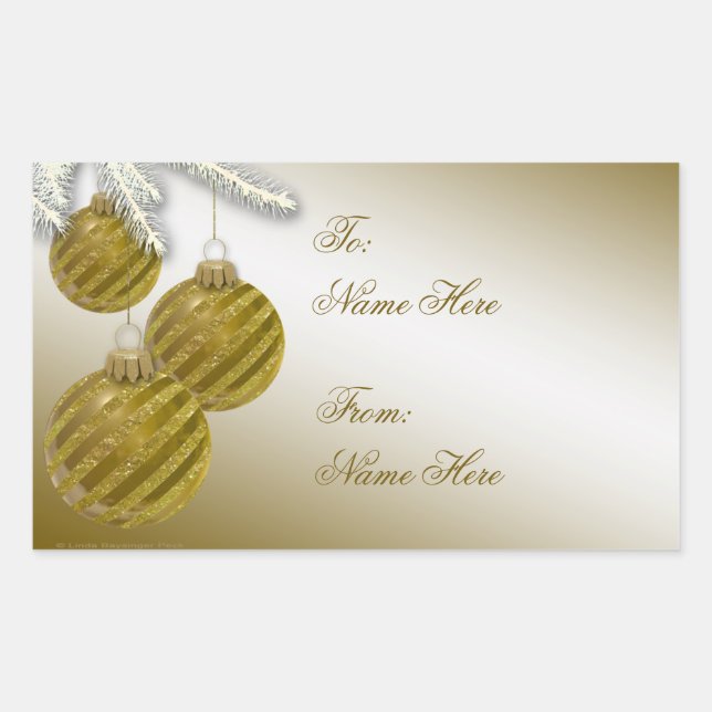 Gold Glitter Christmas Ornaments Rectangular Sticker (Front)