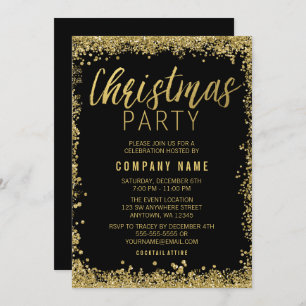 Gold Glitter Christmas Party Invitation