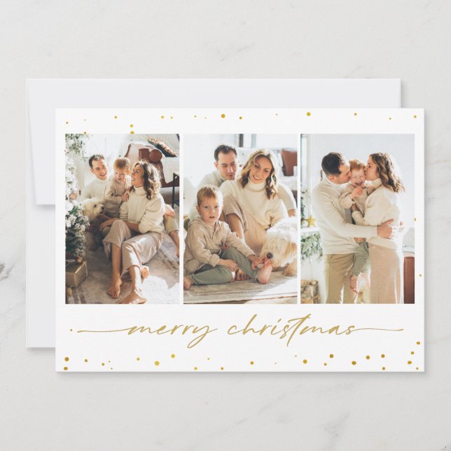 Gold Glitter Christmas Photo Greeting Card (Front)
