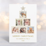 Gold Glitter | Christmas Photo Tree Holiday Card<br><div class="desc">Simple and modern Christmas photo tree | Holiday flat card features 6 photos with a faux gold glitter star and square frames and a gold glitter pattern on the back.</div>