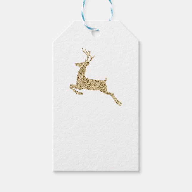 Gold Glitter Christmas Reindeer Gift Tags (Front)