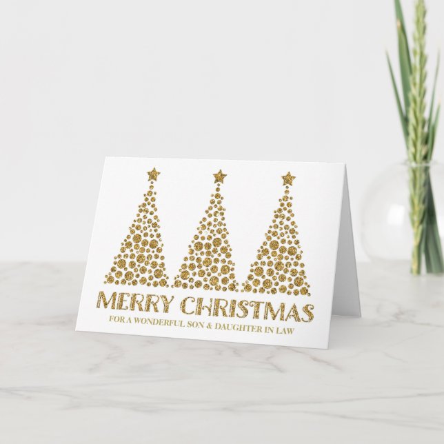 Gold Glitter Christmas Son and Daughter in Law Holiday Card (Front)