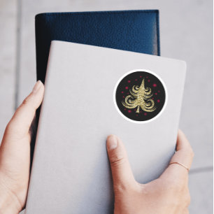 Gold Glitter Christmas Tree Classic Round Sticker