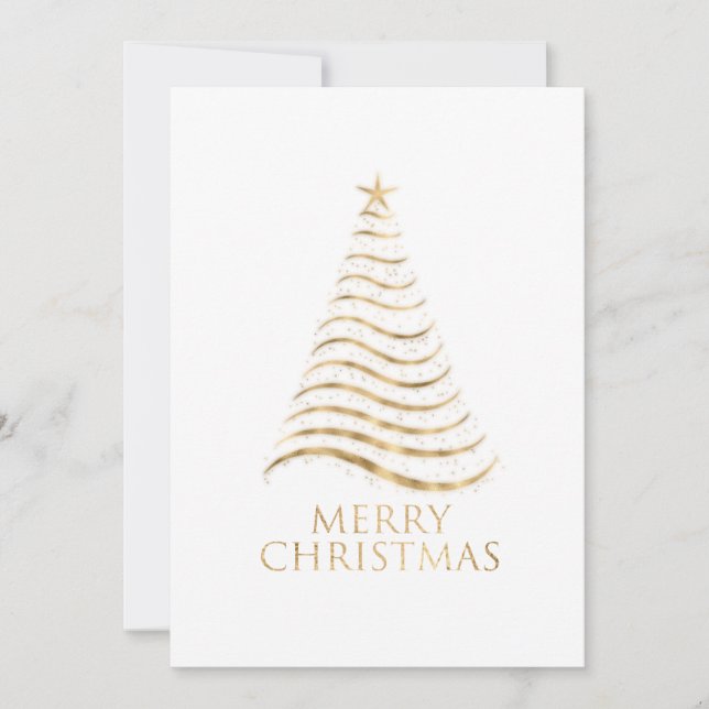Gold Glitter Christmas Tree Merry Christmas Holiday Card (Front)