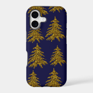 Gold glitter Christmas tree on blue background