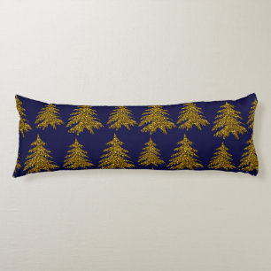 Gold glitter Christmas tree on blue background  Body Cushion