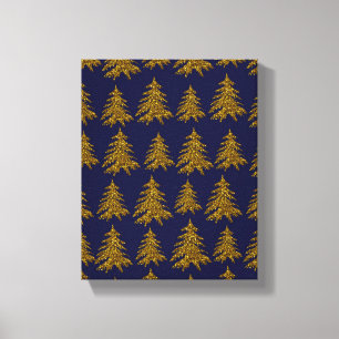 Gold glitter Christmas tree on blue background Canvas Print
