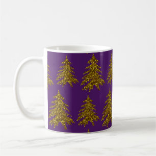 Gold glitter Christmas tree on purple background  Coffee Mug