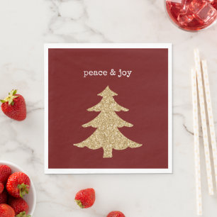Gold Glitter Christmas Tree Red Peace Napkin