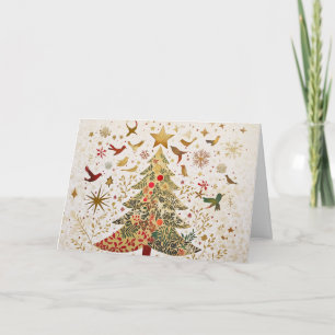 Gold Glitter Christmas Tree with Cut-Outs Card