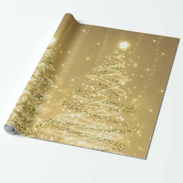 Gold Glitter Christmas Trees Holiday  Wrapping Paper (Unrolled)