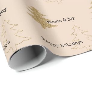 Gold Glitter Christmas Trees Peach Cream Quotes Wrapping Paper