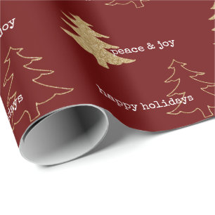 Gold Glitter Christmas Trees Red White Quotes Wrapping Paper