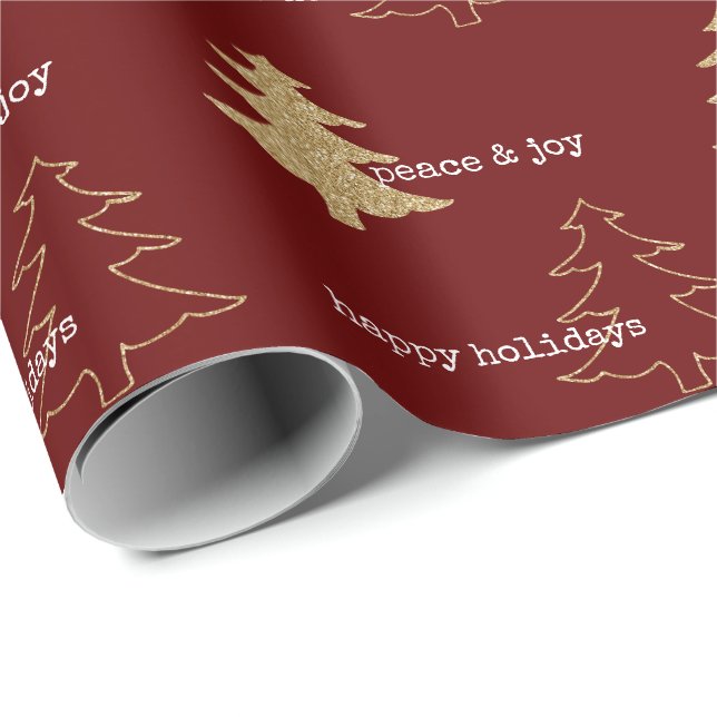 Gold Glitter Christmas Trees Red White Quotes Wrapping Paper (Roll Corner)