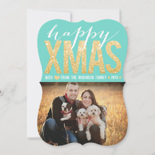 Gold Glitter Christmas Typography Photo Flat Card