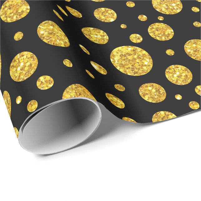 Gold Glitter Circles Pattern Wrapping Paper (Roll Corner)