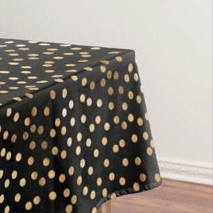 Gold Glitter City Dots on Black Table Cloth