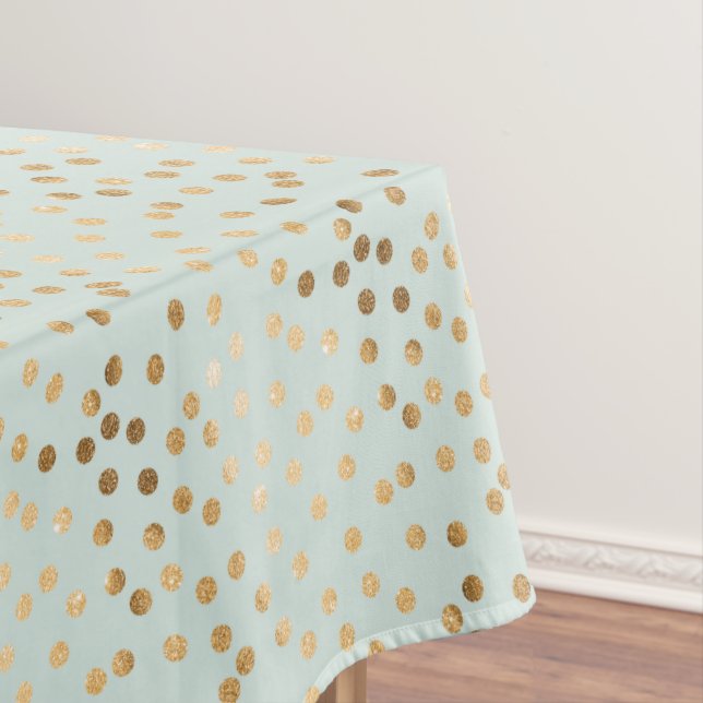 Gold Glitter City Dots on Mint Table Cloth (In Situ)