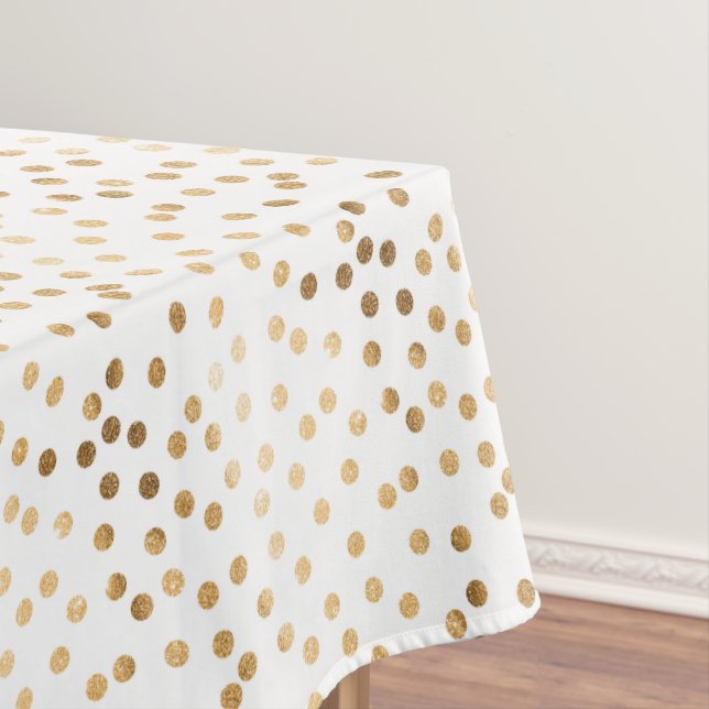 Gold Glitter City Dots on White Table Cloth (In Situ)