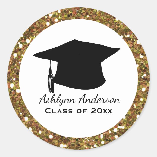 Gold Glitter Class of 2025 Graduation Classic Round Sticker (Front)