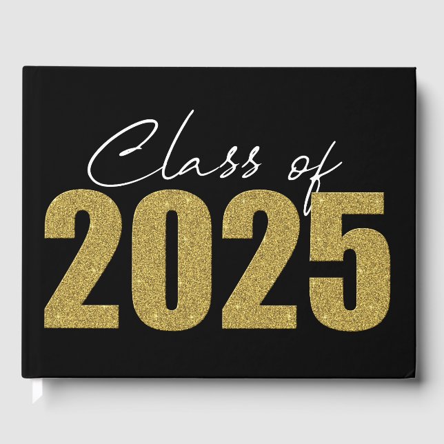 Gold Glitter Class of 2025 Guest Book (Front)