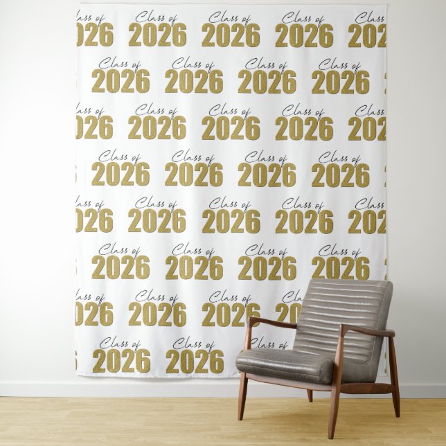 Gold Glitter Class of 2026 Photo Backdrop Tapestry (In Situ)
