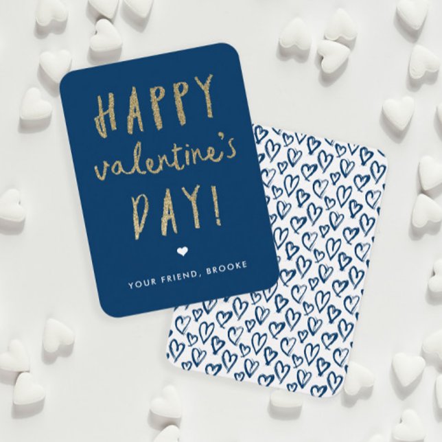 Gold Glitter Classroom Happy Valentine’s Day Card (Gold Glitter Handwritten Classroom Valentine Day Cards.)