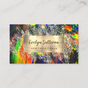 Gold glitter colourful black opal business card